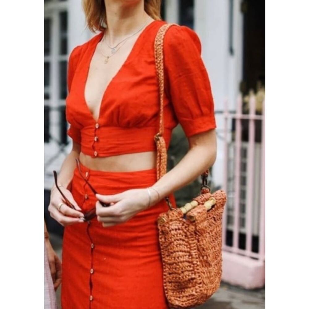 Free People DREAMLAND Straw Clutch Bamboo Handle Crossbody Bag Woven NWOT